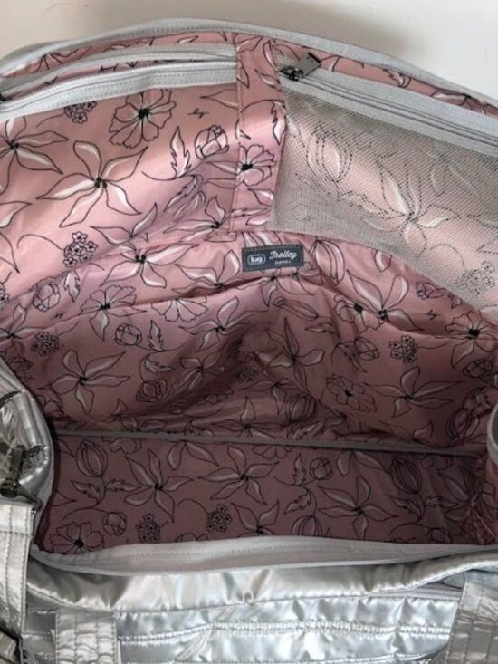 Lug Trolley Duffel Bag Metallic Silver Spacious Travel Bag - Picture 8 of 13